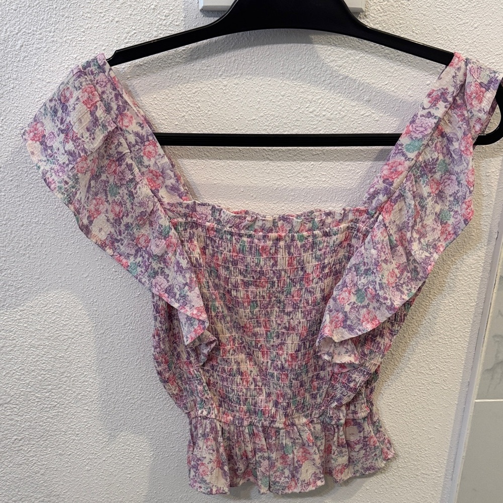 Mine Floral Ruffle Blouse in Pink and Purple